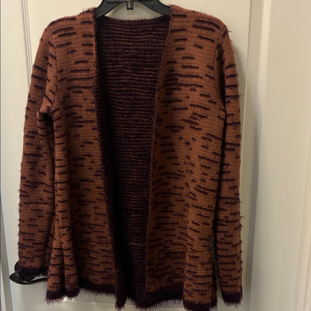 LOGO by Lori Goldstein Brown and Purple Cardigan NWOT